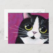 Chat Tuxedo Kitty sur une carte postale rose (Devant / Derrière)