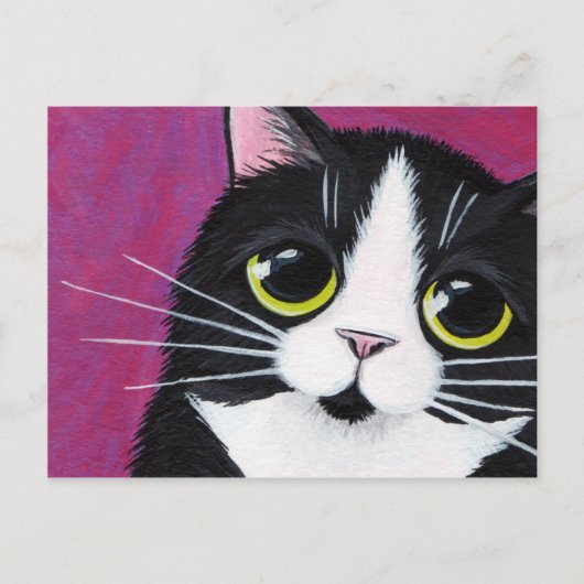 Chat Tuxedo Kitty sur une carte postale rose (Devant)