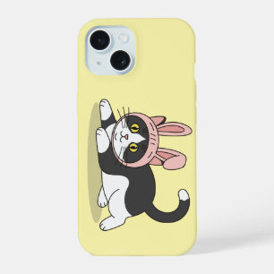 Chat Tuxedo Mignon en Costume d'Oreilles de Lapin