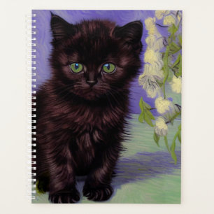 Chat Van Gogh avec fleurs blanches