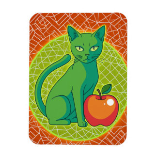 Chat vert avec pomme - Magnet de frigo couleur pop