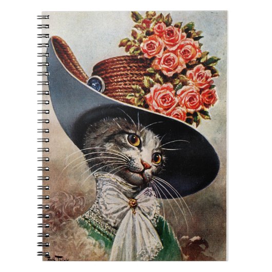 Chat victorien avec Casquette floral Carnet spiral (Devant)