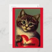 Chat vintage Avec Carte Postale Coeur (Devant / Derrière)