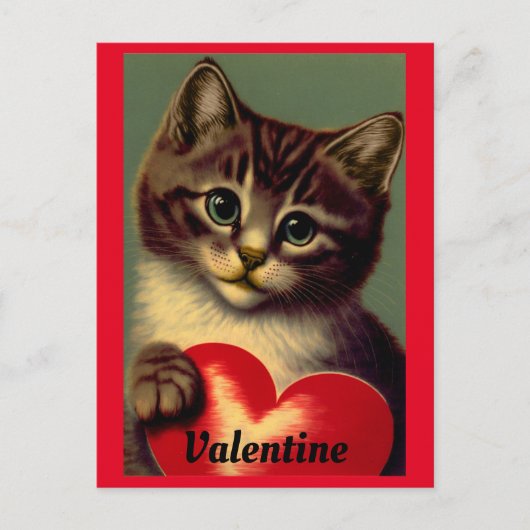 Chat vintage Avec Carte Postale Coeur (Devant)