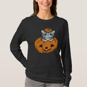 Chat vintage dans un T-Shirt classique citrouille