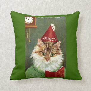 Chat vintage de cancre et coussin écossais de cha