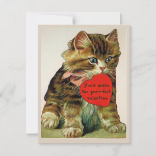 Chat Vintage tenant une carte de voeux de Saint-Va