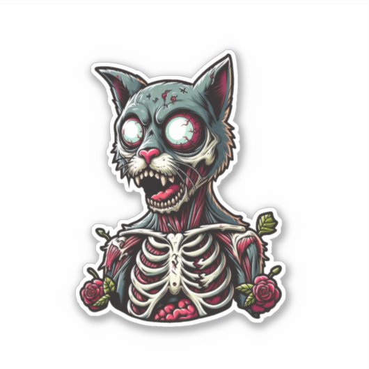 Chat Zombie Skeletal avec Sticker Rose (Devant)