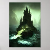 Château dans la mer orageuse | AI Art Poster (Devant)