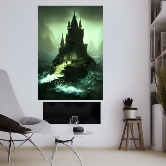 Château dans la mer orageuse | AI Art Poster