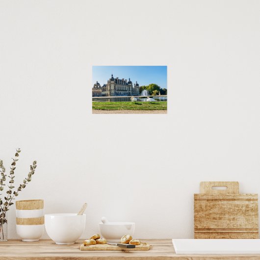 Chateau de Chantilly, fontein en twee zwanen Poster (Keuken)