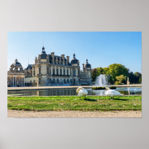 Chateau de Chantilly, fontein en twee zwanen Poster