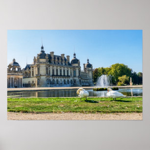 Chateau de Chantilly, fontein en twee zwanen Poster