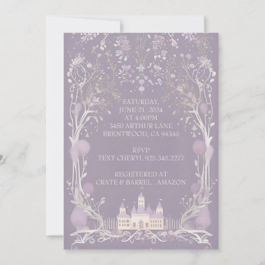 Château de conte de fées lavande Invitation (Dos)