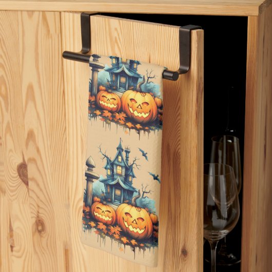 Château d'Halloween éffrayant Serviettes de cuisin (Pliage en tiers)