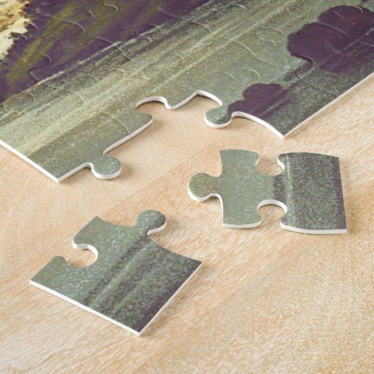 Château et rivière à travers un puzzle en brique (Côté)