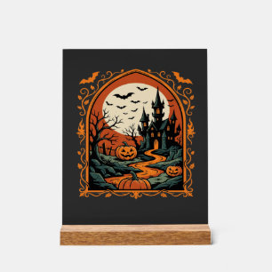 Château Hanté Halloween Citrouille Lune Vector Art