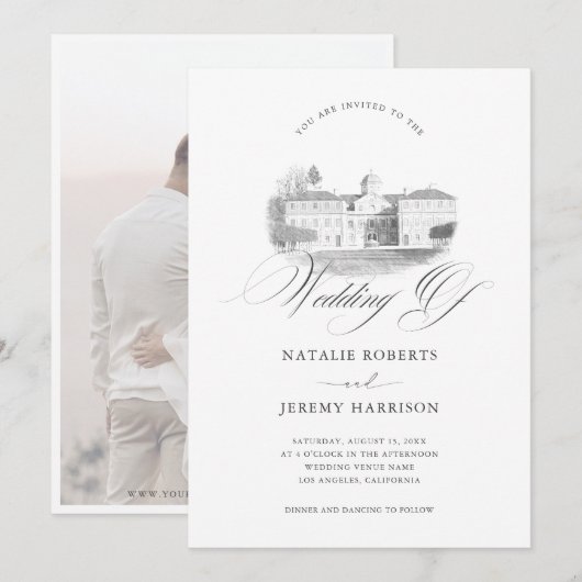 Chateau Manor Sketch Locatie Illustratie Huwelijk Kaart (Voorkant / Achterkant)