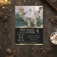 Château médiéval de dragon de bronze Invitation d'