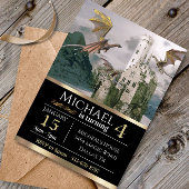 Château médiéval de dragon de bronze Invitation d'