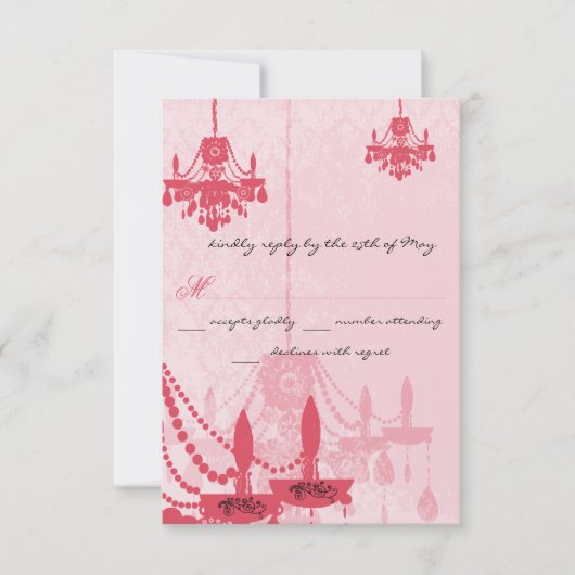 Chateau Roos Pink Chandelier Wedding Invitations Kaart (Voorkant)