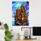Château unique en mer | AI Art Poster (Bureau à domicile)