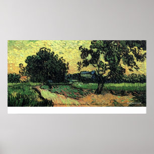Chateau van Landschap Auvers bij Zonsondergang Poster
