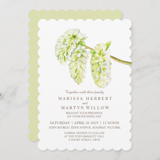 Chateau vert saule d'aquarelle invitations mariage (Devant / Derrière)