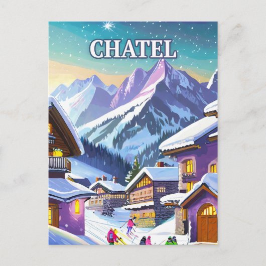 Châtel: Charme Authentique in de sneeuwde Alpen Briefkaart (Voorkant)
