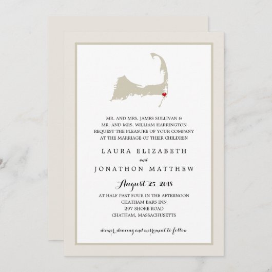 Chatham Cape Cod Kaart met hart | Bruiloft (Voorkant / Achterkant)