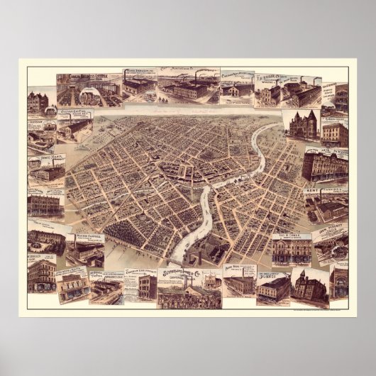 Chatham, ON, Canada Panoramic Map - 1870 Poster (Voorkant)