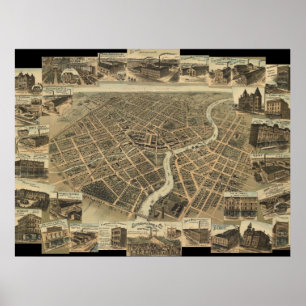 Chatham uit 1870, Ontario Bird's Eye Panoramic Map Poster