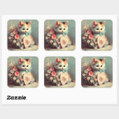 Chaton avec Sticker de peinture Vintage Valentine (Feuille)