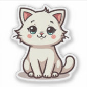 Chaton Blanc Ludique – Autocollant Chibi (Devant)