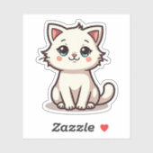 Chaton Blanc Ludique – Autocollant Chibi (Feuille)