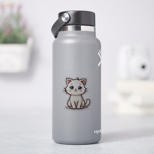 Chaton Blanc Ludique – Autocollant Chibi (HydroFlask)