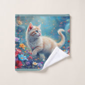 chaton dans les fleurs des champs (Gant de toilette)