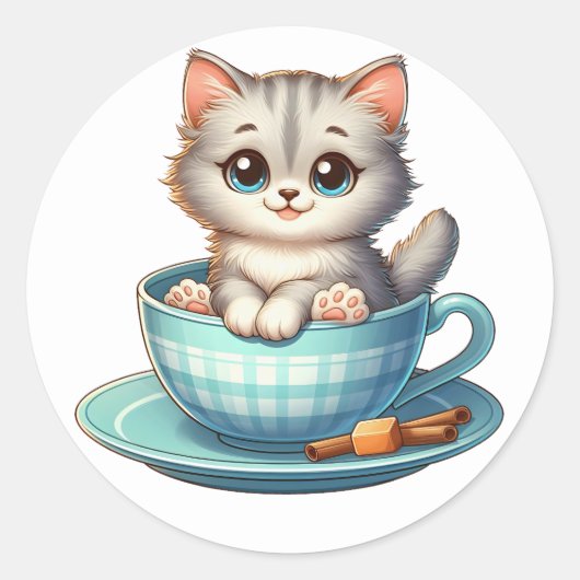 Chaton dans tasse de thé Stickers (Devant)