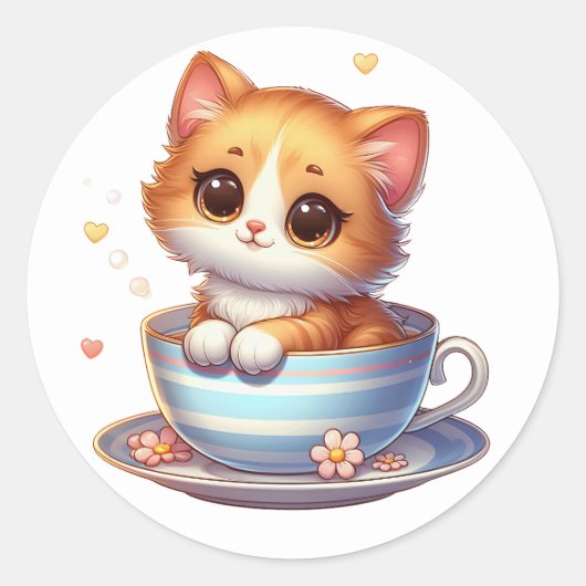 Chaton dans tasse de thé Stickers (Devant)