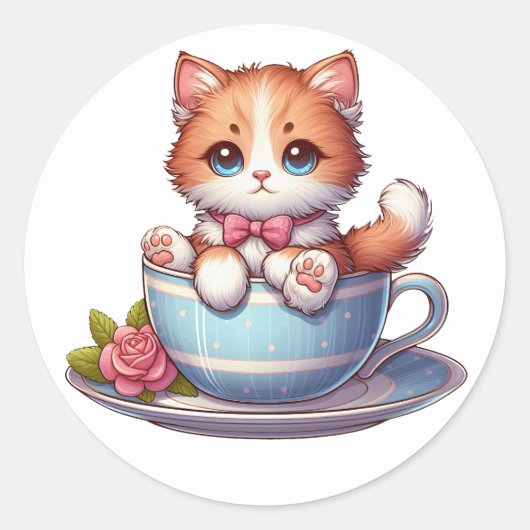 Chaton dans tasse de thé Stickers (Devant)