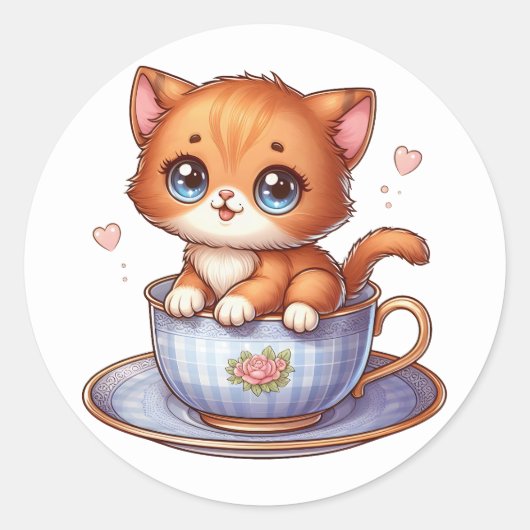 Chaton dans tasse de thé Stickers (Devant)