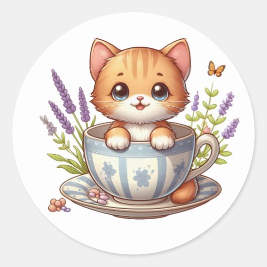 Chaton dans tasse de thé Stickers (Devant)