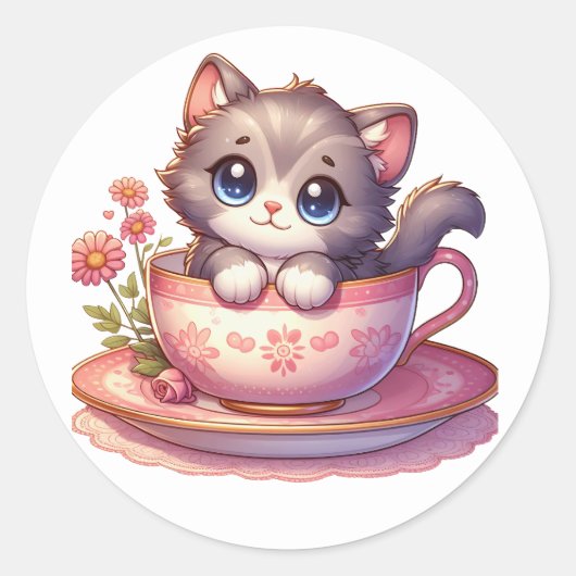 Chaton dans tasse de thé Stickers (Devant)