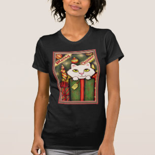 Chaton de Noël et T-shirt blancs de cadeaux