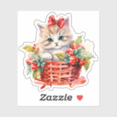 Chaton de Noël mignon dans un autocollant d'ordina (Feuille)
