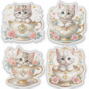 Chaton Élégant dans des Stickers de Tasse à Thé - 