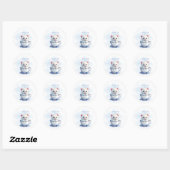 Chaton en Coupe Bleu Fleurs Sticker (Feuille)