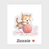 Chaton en Jeu avec Sticker en Fil Rose (Feuille)