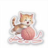 Chaton en Jeu avec Sticker en Fil Rose (Devant)