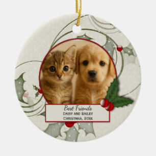Chaton et chiot Meilleur ornement de Noël des amis